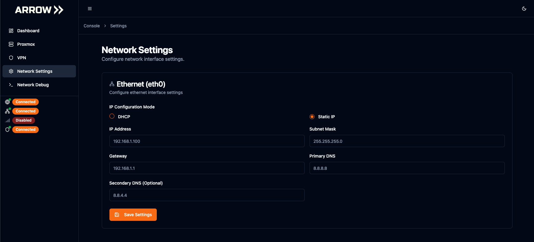 Static IP Assignment - Physical Device