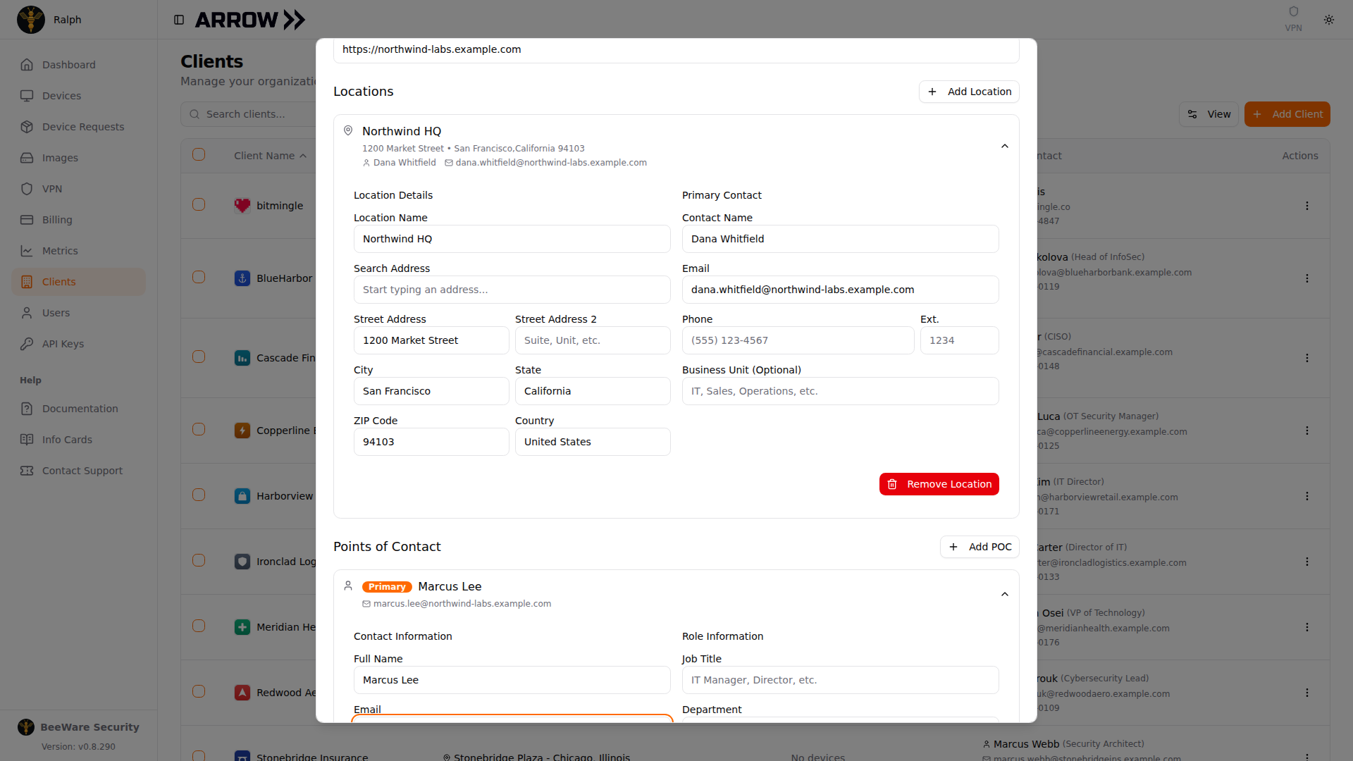 Add New Client dialog