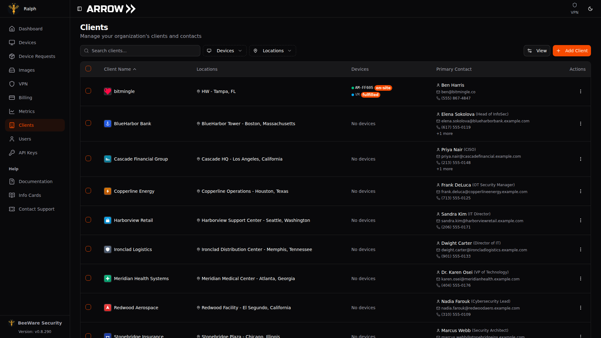 ARROW Platform Clients list
