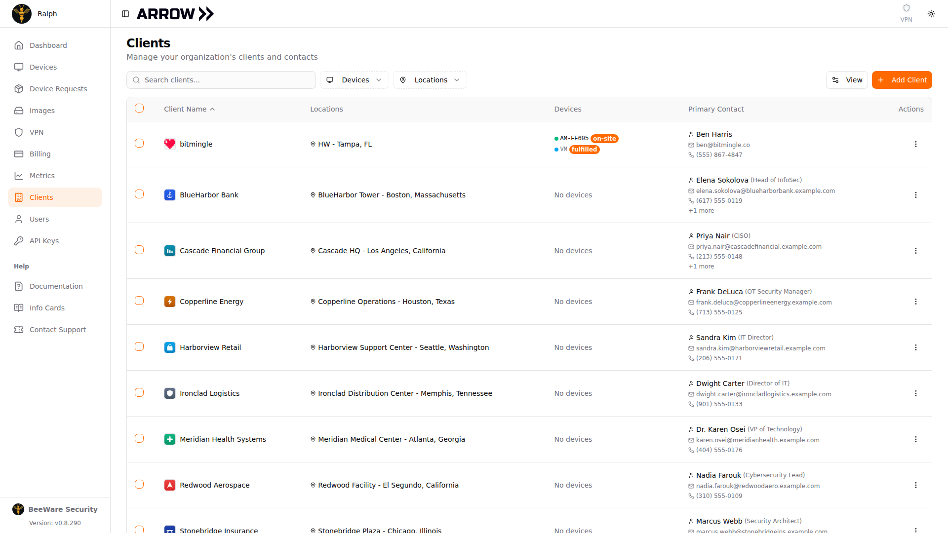 ARROW Platform Clients list