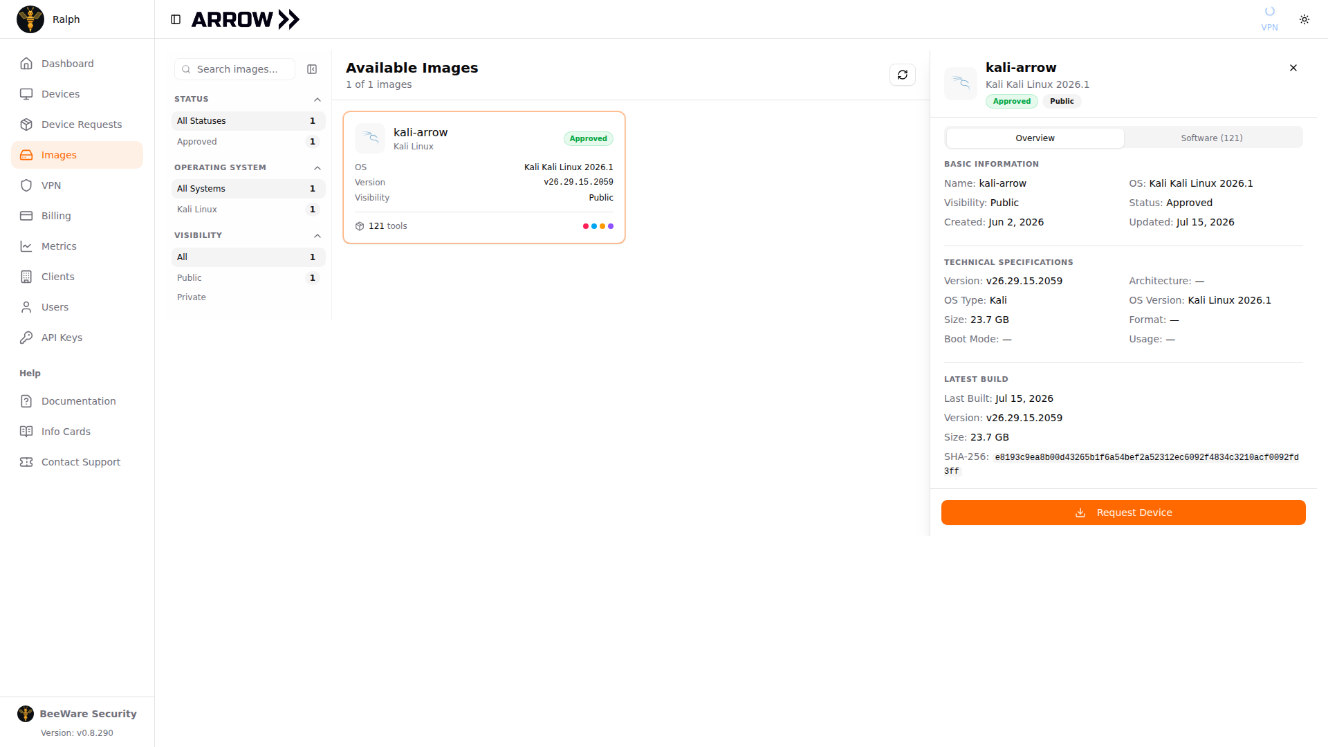 The image detail panel on the Overview tab