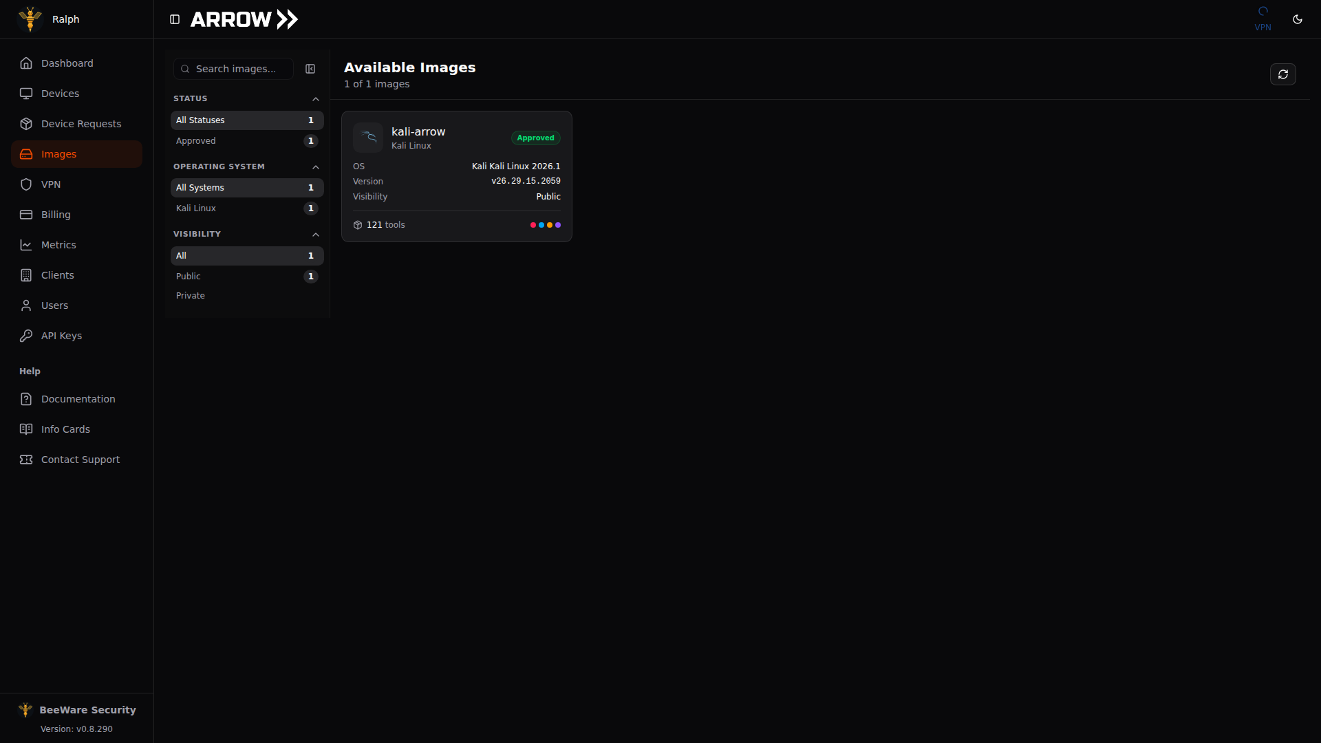 ARROW Platform Images and App Library page