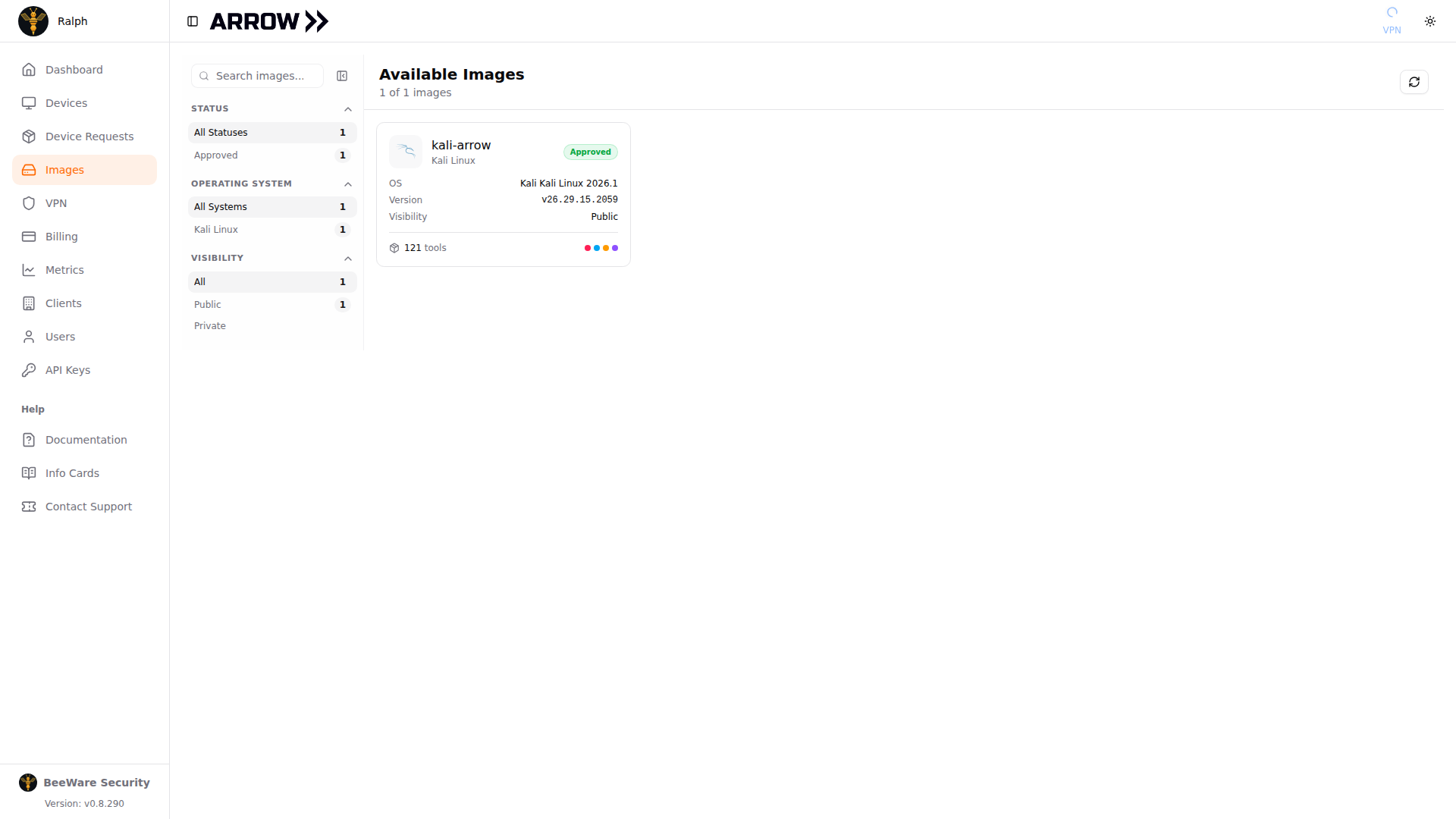 ARROW Platform Images and App Library page