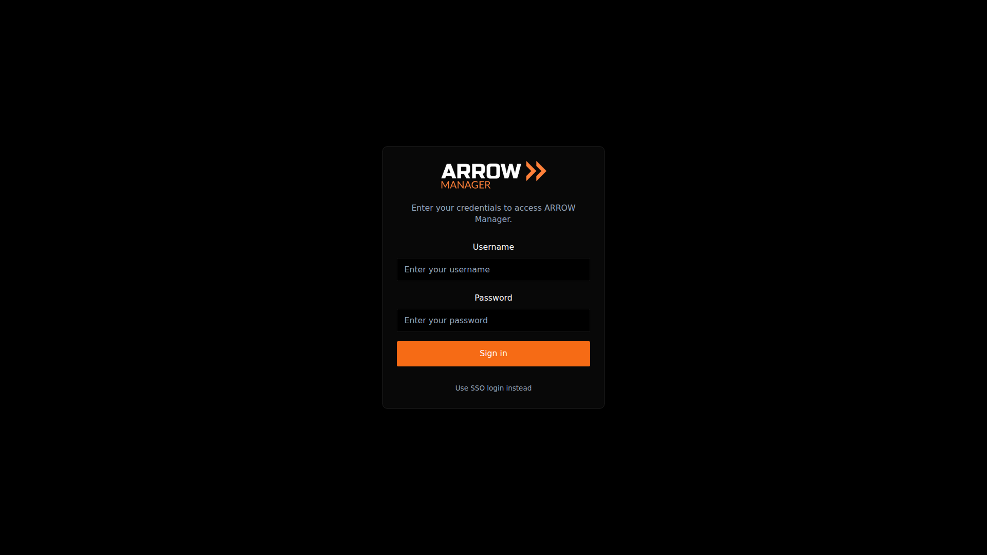ARROW Manager local login screen
