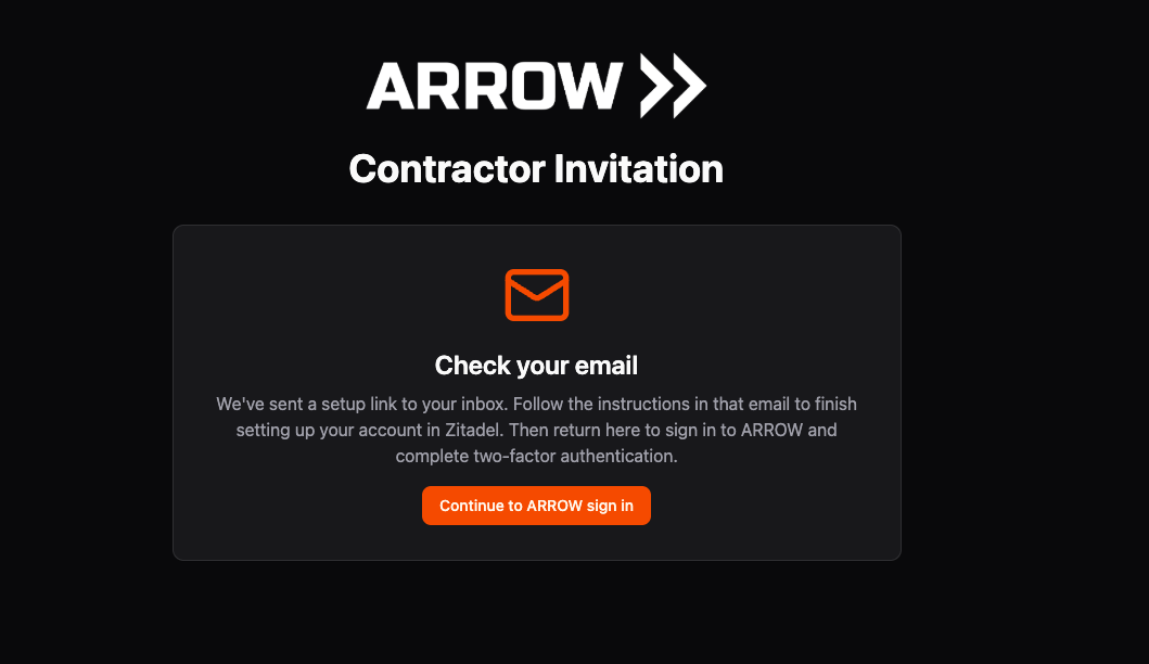 Check your email page with Continue to ARROW sign in