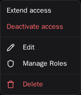 Contractor Actions menu containing Extend access and Deactivate access