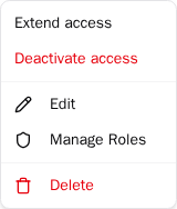 Contractor Actions menu containing Extend access and Deactivate access